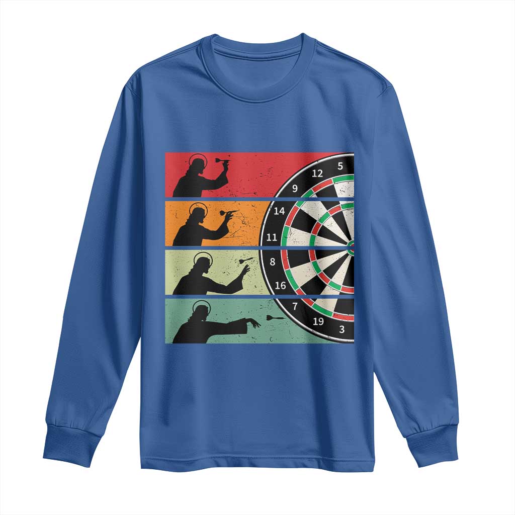 Vintage Darts Player Christian Faith Gift Long Sleeve Shirt Jesus Bullseye Shooter TS12 Royal Blue Print Your Wear
