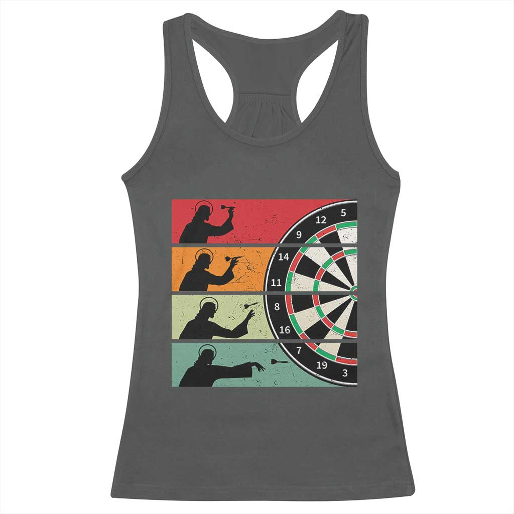Vintage Darts Player Christian Faith Gift Racerback Tank Top Jesus Bullseye Shooter TS12 Dark Heather Print Your Wear