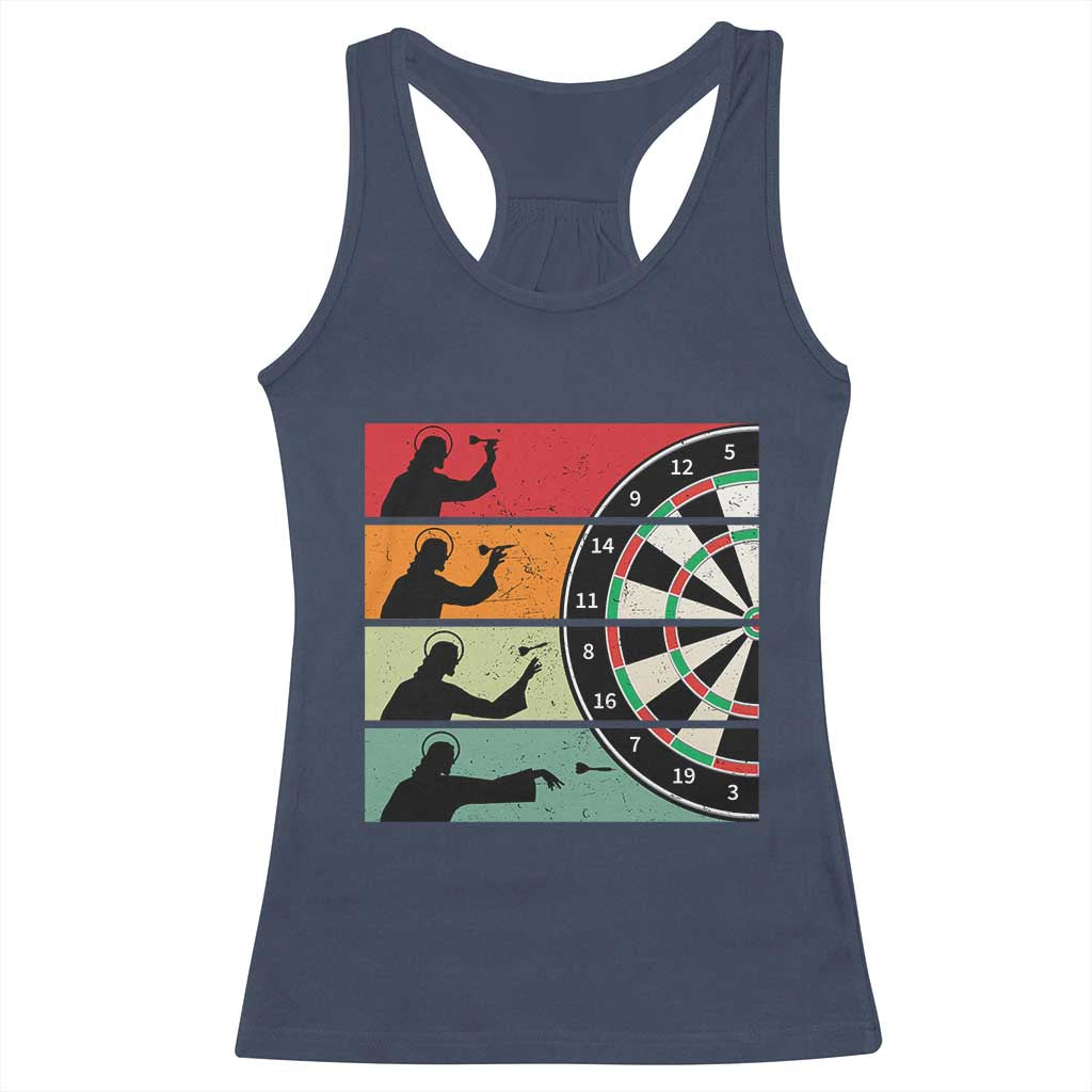 Vintage Darts Player Christian Faith Gift Racerback Tank Top Jesus Bullseye Shooter TS12 Navy Print Your Wear