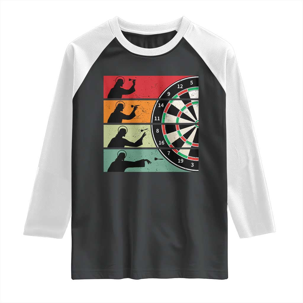Vintage Darts Player Christian Faith Gift Raglan Shirt Jesus Bullseye Shooter TS12 Black White Print Your Wear