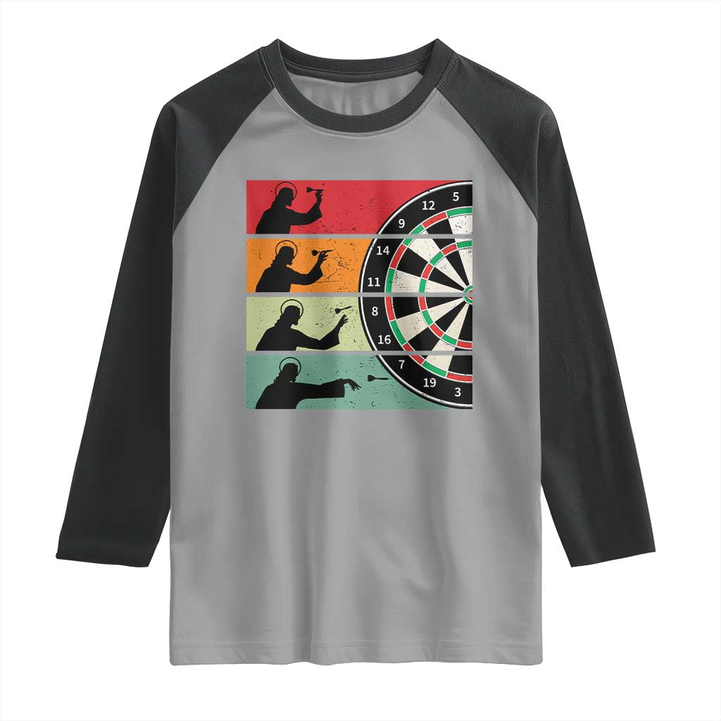 Vintage Darts Player Christian Faith Gift Raglan Shirt Jesus Bullseye Shooter TS12 Sport Gray Black Print Your Wear