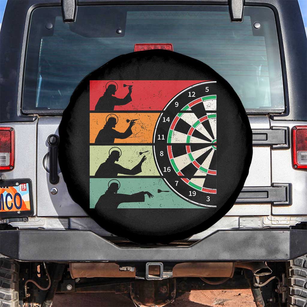Vintage Darts Player Christian Faith Gift Spare Tire Cover Jesus Bullseye Shooter TS12 No hole Black Print Your Wear
