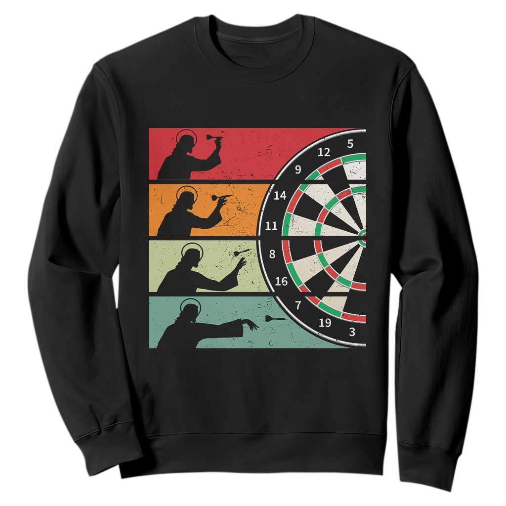 Vintage Darts Player Christian Faith Gift Sweatshirt Jesus Bullseye Shooter TS12 Black Print Your Wear