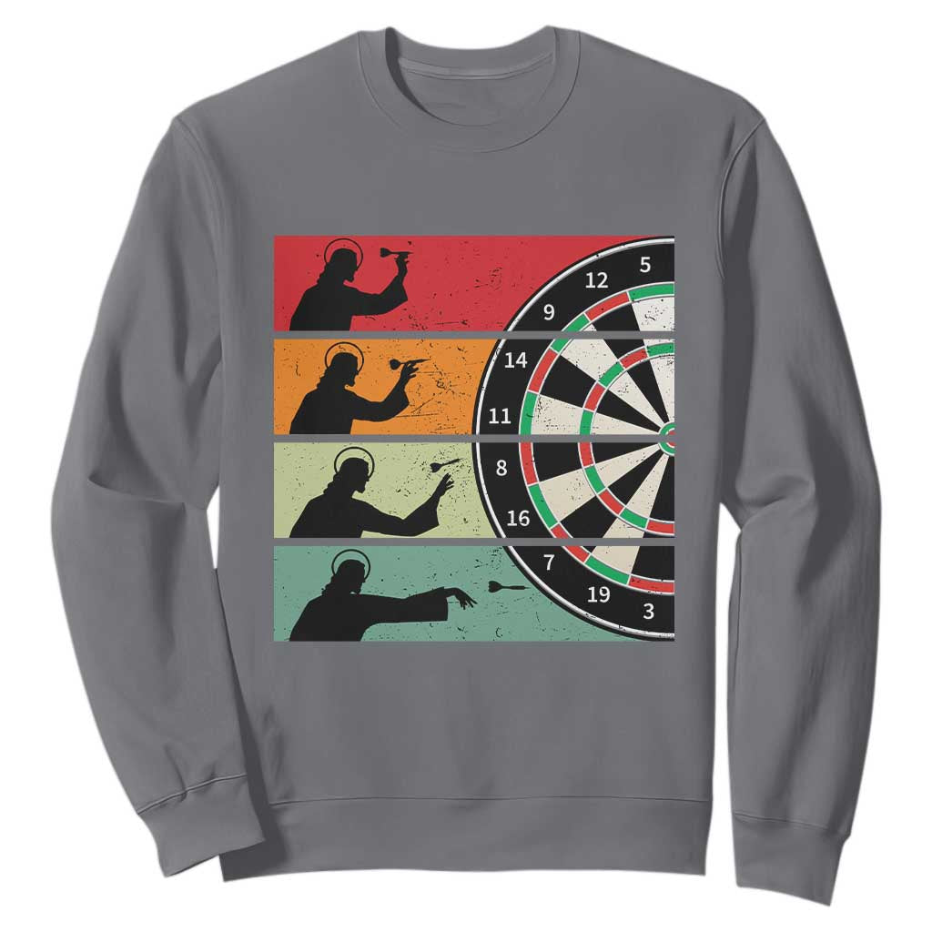 Vintage Darts Player Christian Faith Gift Sweatshirt Jesus Bullseye Shooter TS12 Charcoal Print Your Wear