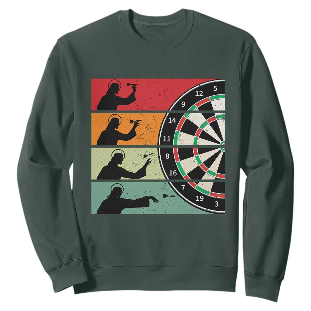 Vintage Darts Player Christian Faith Gift Sweatshirt Jesus Bullseye Shooter TS12 Dark Forest Green Print Your Wear