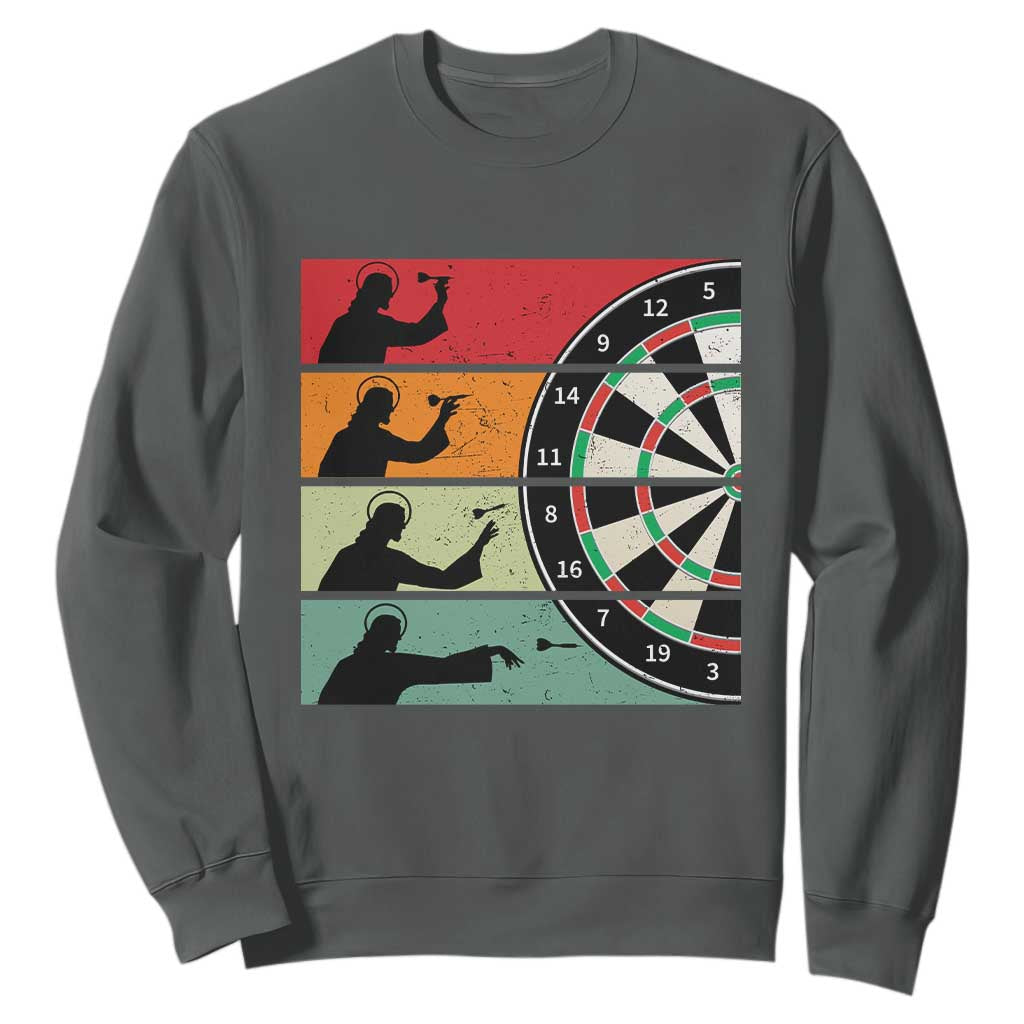 Vintage Darts Player Christian Faith Gift Sweatshirt Jesus Bullseye Shooter TS12 Dark Heather Print Your Wear