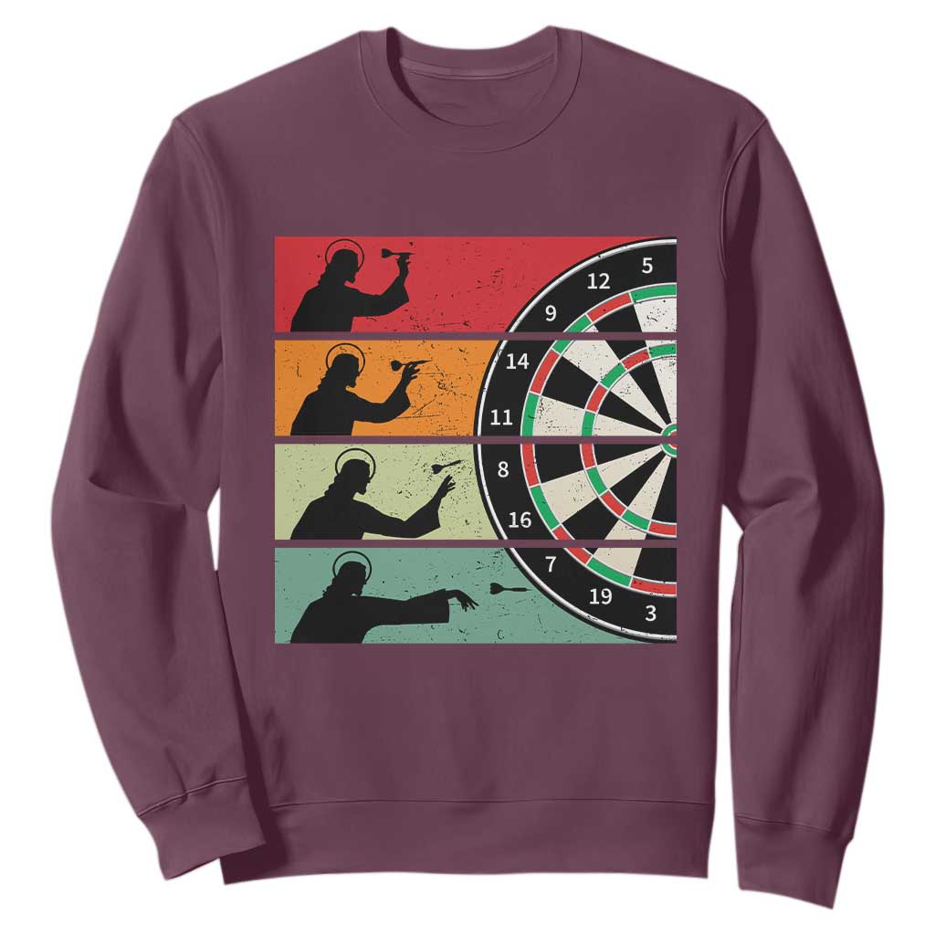 Vintage Darts Player Christian Faith Gift Sweatshirt Jesus Bullseye Shooter TS12 Maroon Print Your Wear