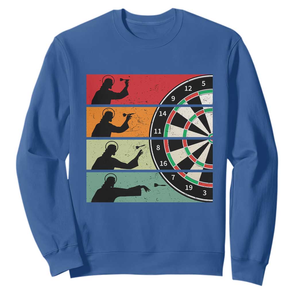 Vintage Darts Player Christian Faith Gift Sweatshirt Jesus Bullseye Shooter TS12 Royal Blue Print Your Wear