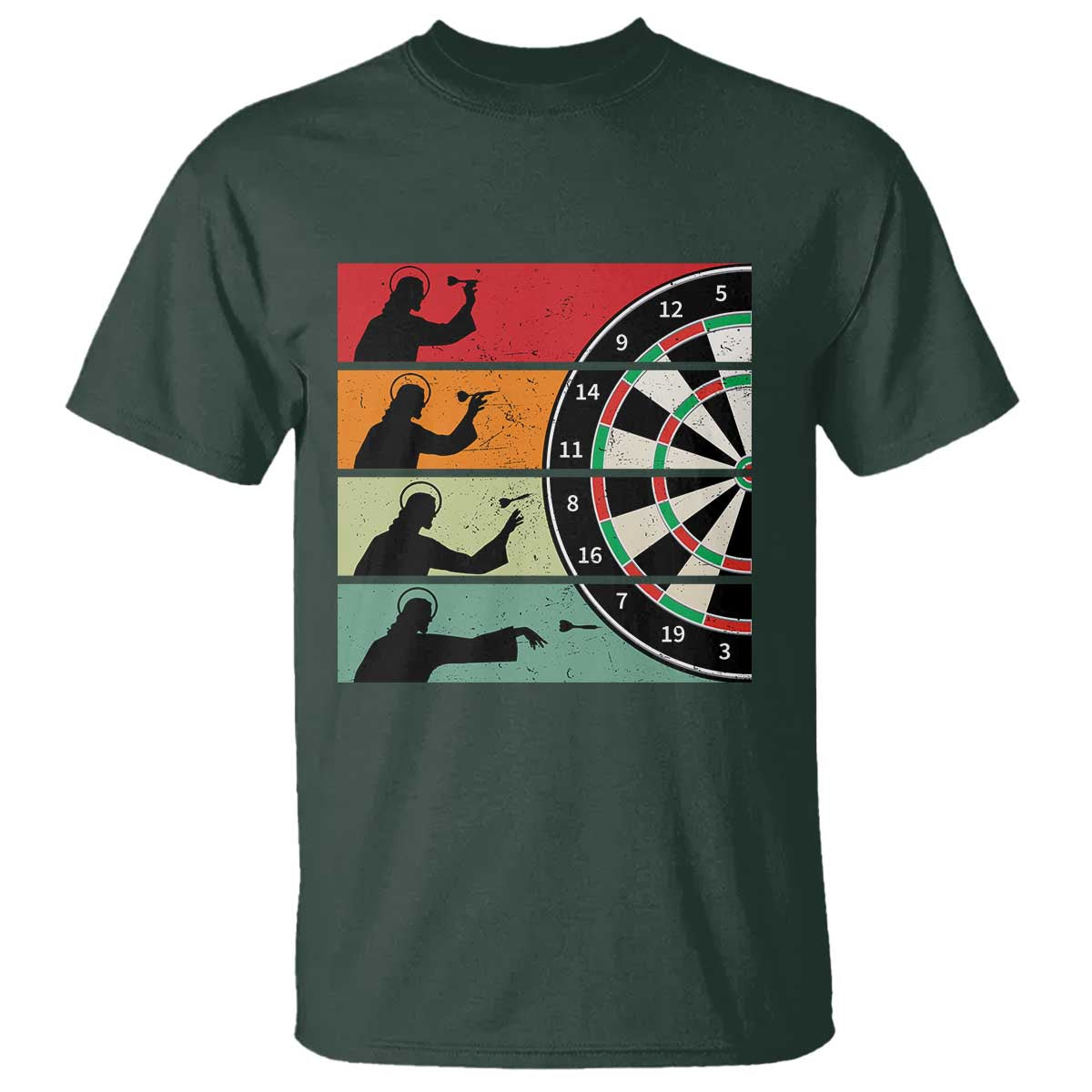 Vintage Darts Player Christian Faith Gift T Shirt Jesus Bullseye Shooter TS12 Dark Forest Green Print Your Wear