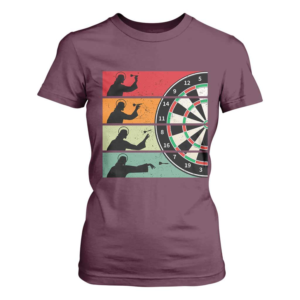 Vintage Darts Player Christian Faith Gift T Shirt For Women Jesus Bullseye Shooter TS12 Maroon Print Your Wear