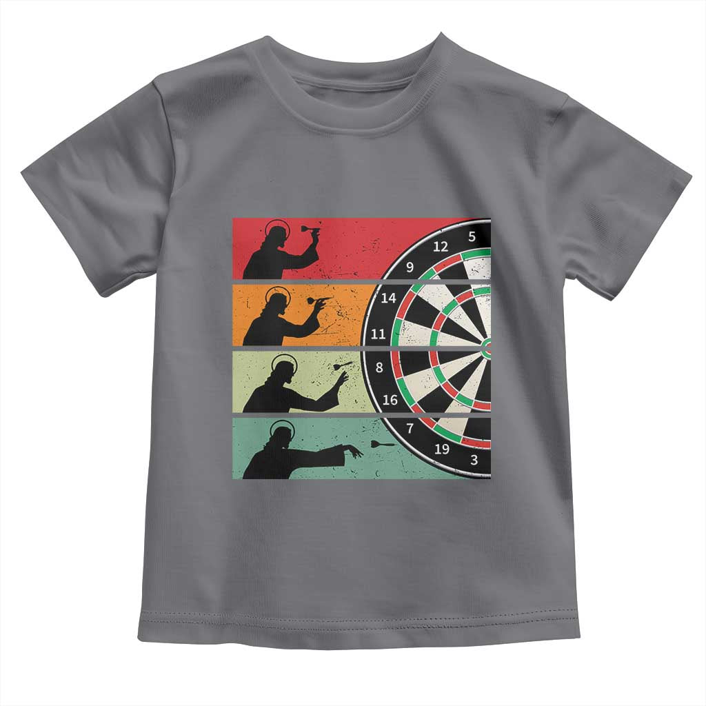 Vintage Darts Player Christian Faith Gift Toddler T Shirt Jesus Bullseye Shooter TS12 Charcoal Print Your Wear