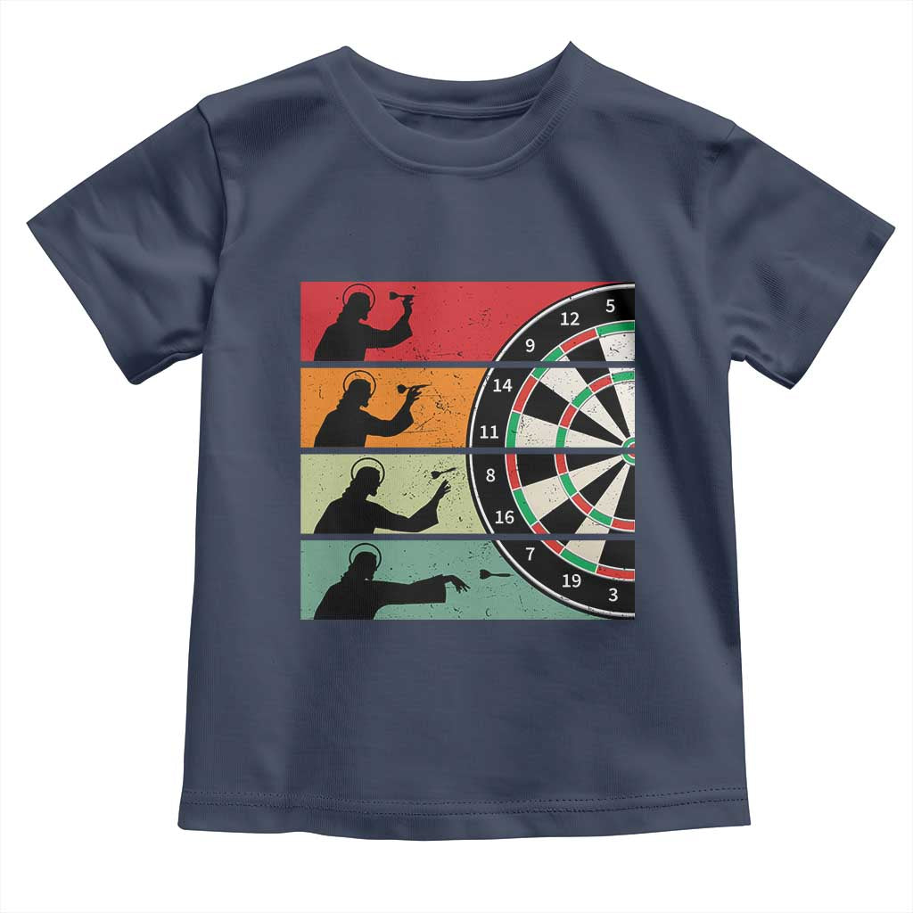 Vintage Darts Player Christian Faith Gift Toddler T Shirt Jesus Bullseye Shooter TS12 Navy Print Your Wear
