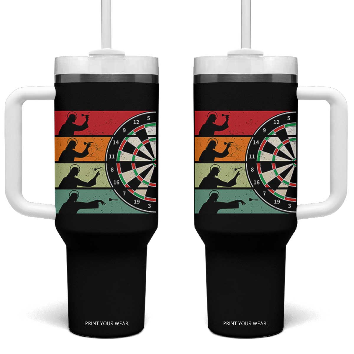 Vintage Darts Player Christian Faith Gift Tumbler With Handle Jesus Bullseye Shooter TS12 One Size: 40 oz Black Print Your Wear