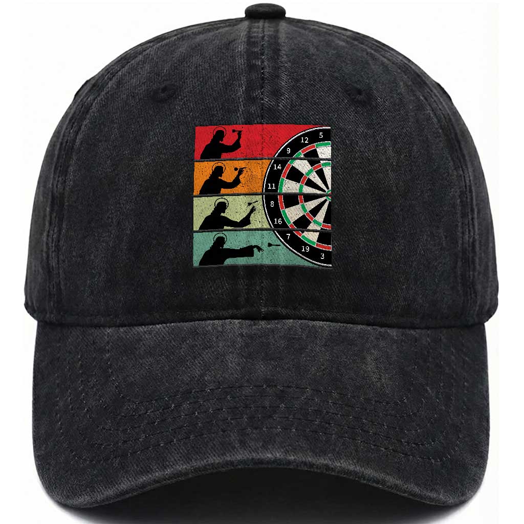 Vintage Darts Player Christian Faith Gift Washed Cotton Baseball Cap Jesus Bullseye Shooter TS12 Print Your Wear