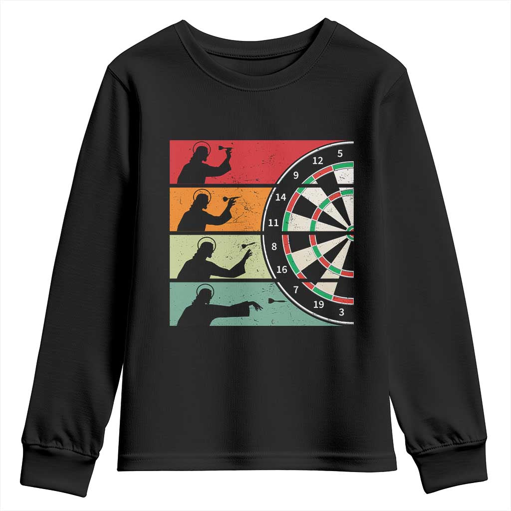 Vintage Darts Player Christian Faith Gift Youth Sweatshirt Jesus Bullseye Shooter TS12 Black Print Your Wear