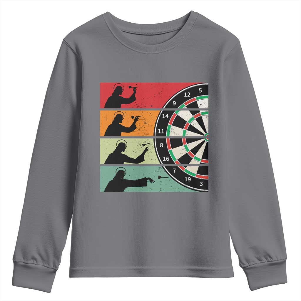 Vintage Darts Player Christian Faith Gift Youth Sweatshirt Jesus Bullseye Shooter TS12 Charcoal Print Your Wear