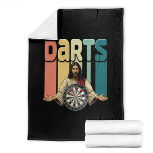 Funny Jesus Dart Player Sunset Retro Vintage Throw Blanket Christian Dartist Gift TS12 Black Print Your Wear