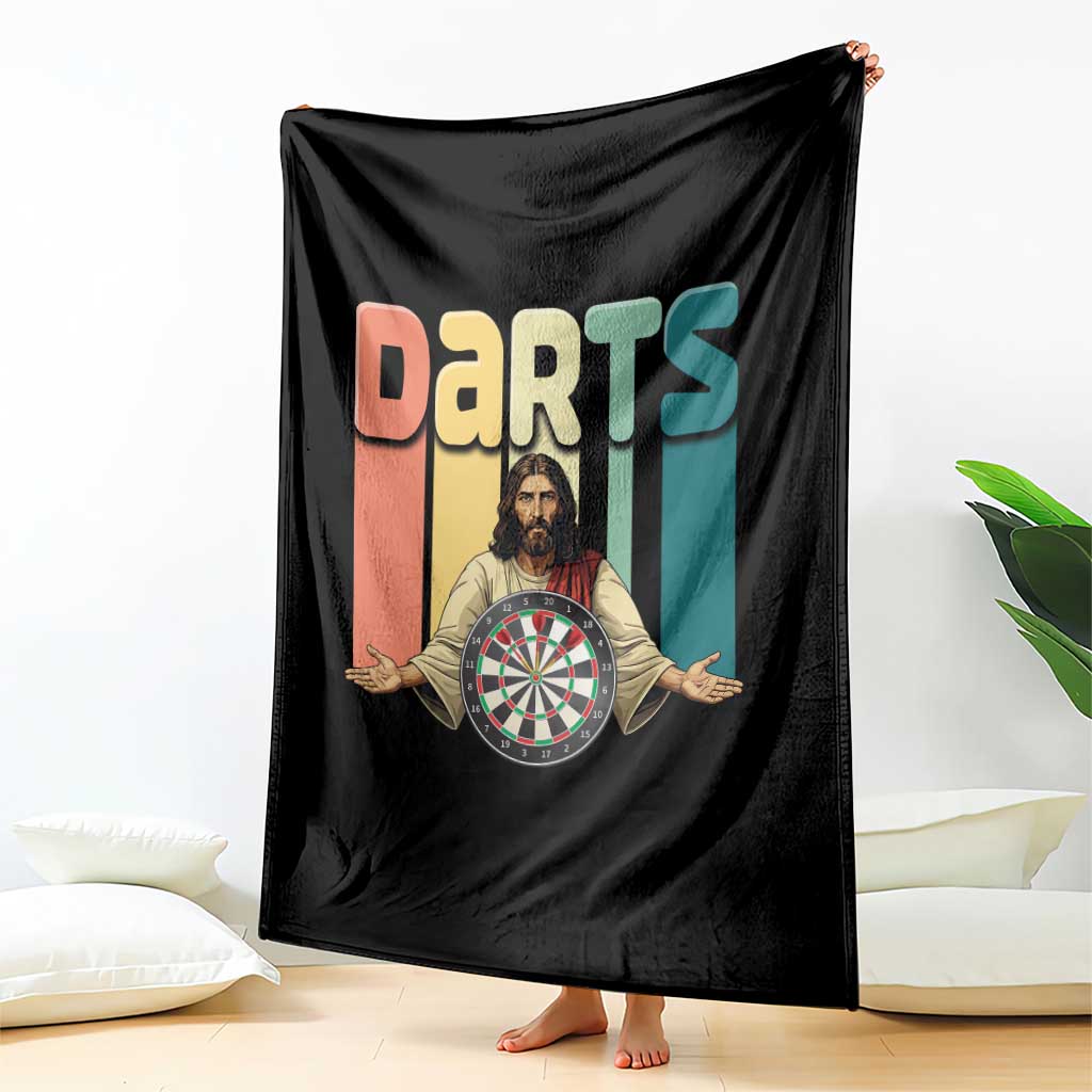 Funny Jesus Dart Player Sunset Retro Vintage Throw Blanket Christian Dartist Gift TS12 Print Your Wear
