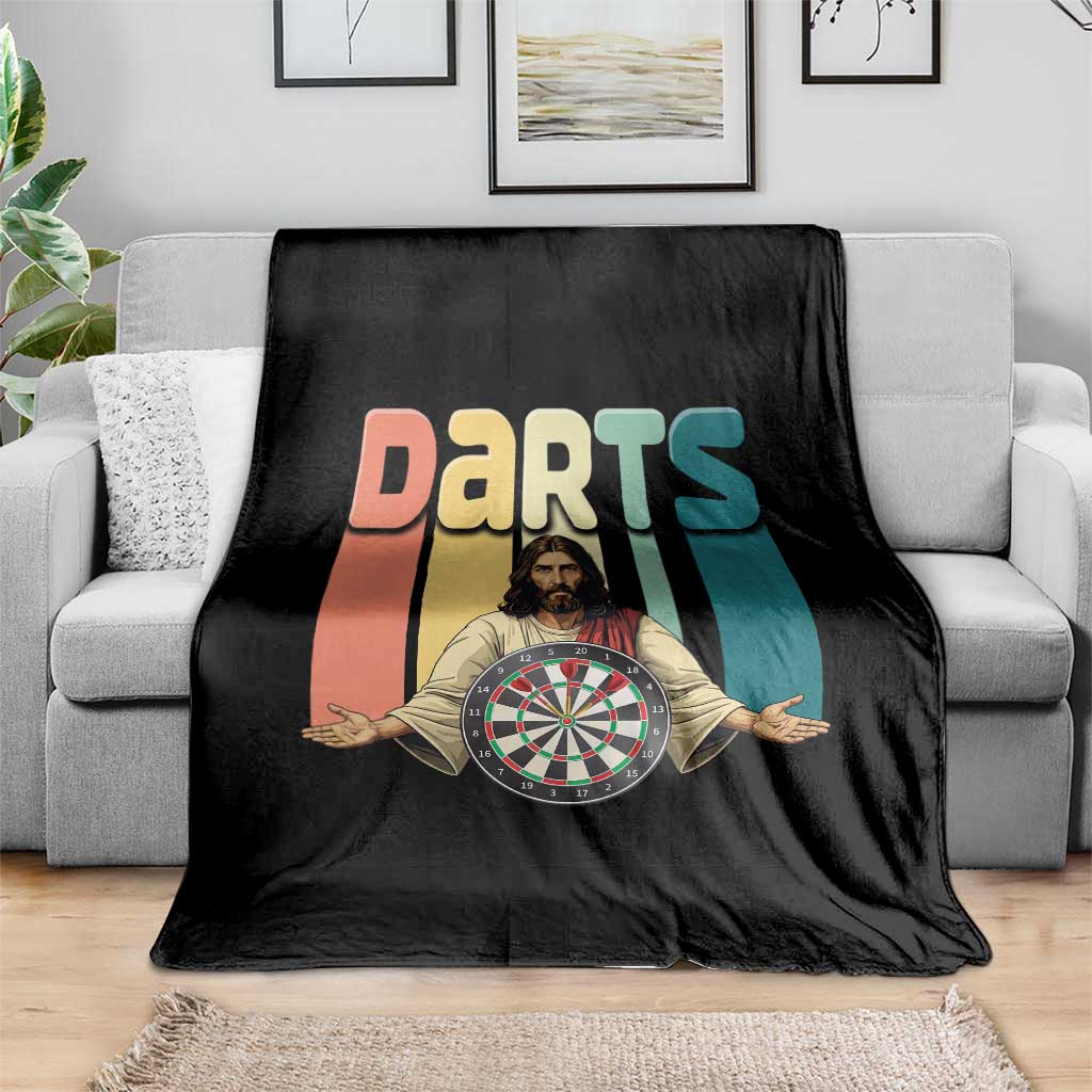 Funny Jesus Dart Player Sunset Retro Vintage Throw Blanket Christian Dartist Gift TS12 Print Your Wear