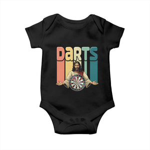 Funny Jesus Dart Player Sunset Retro Vintage Baby Onesie Christian Dartist Gift TS12 Black Print Your Wear