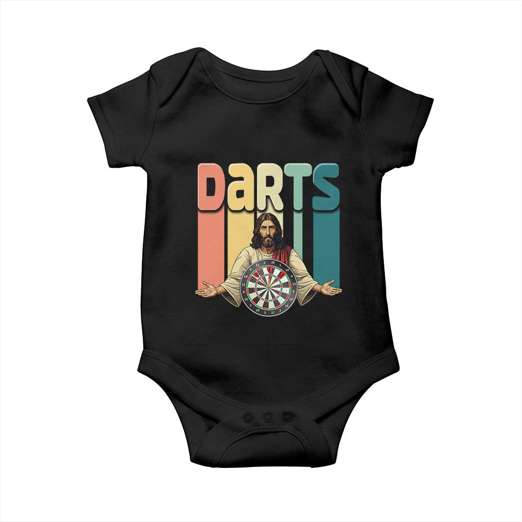 Funny Jesus Dart Player Sunset Retro Vintage Baby Onesie Christian Dartist Gift TS12 Black Print Your Wear