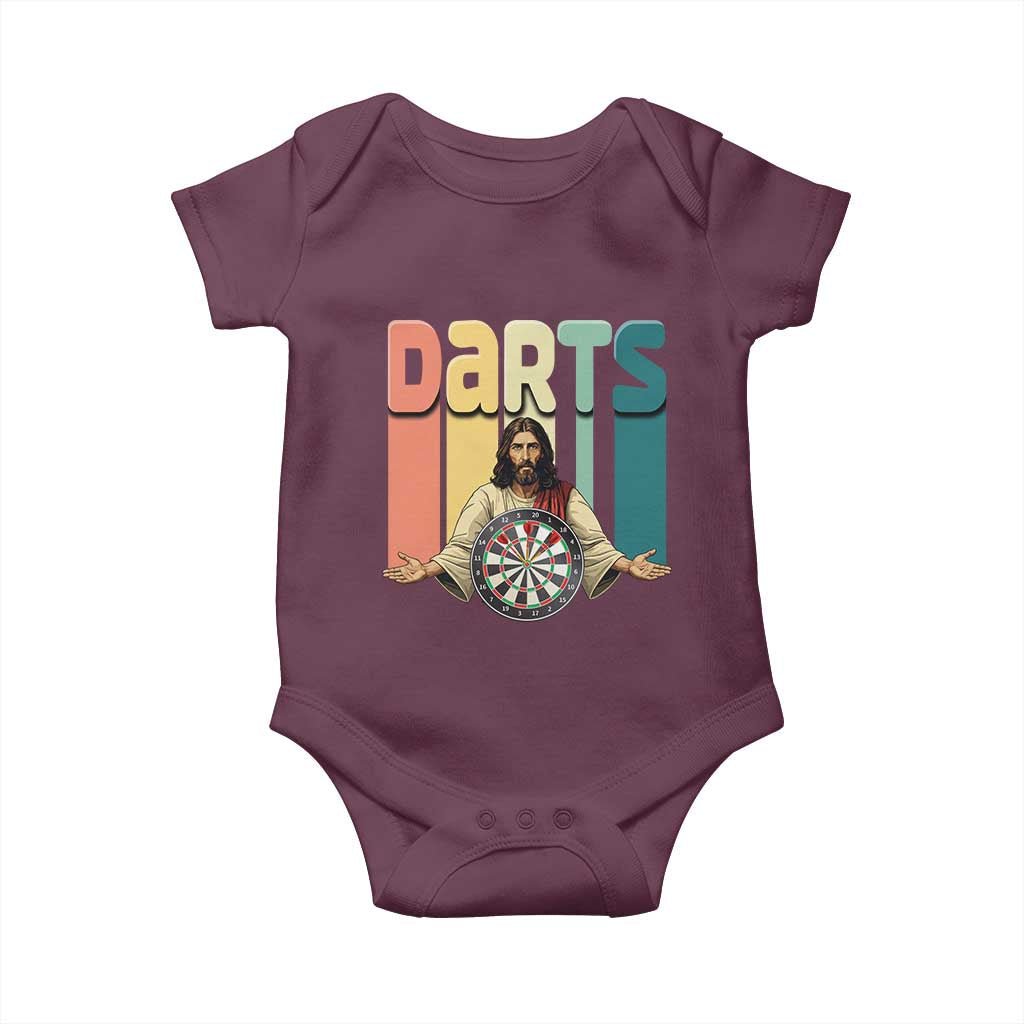 Funny Jesus Dart Player Sunset Retro Vintage Baby Onesie Christian Dartist Gift TS12 Maroon Print Your Wear
