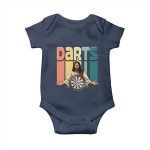 Funny Jesus Dart Player Sunset Retro Vintage Baby Onesie Christian Dartist Gift TS12 Navy Print Your Wear