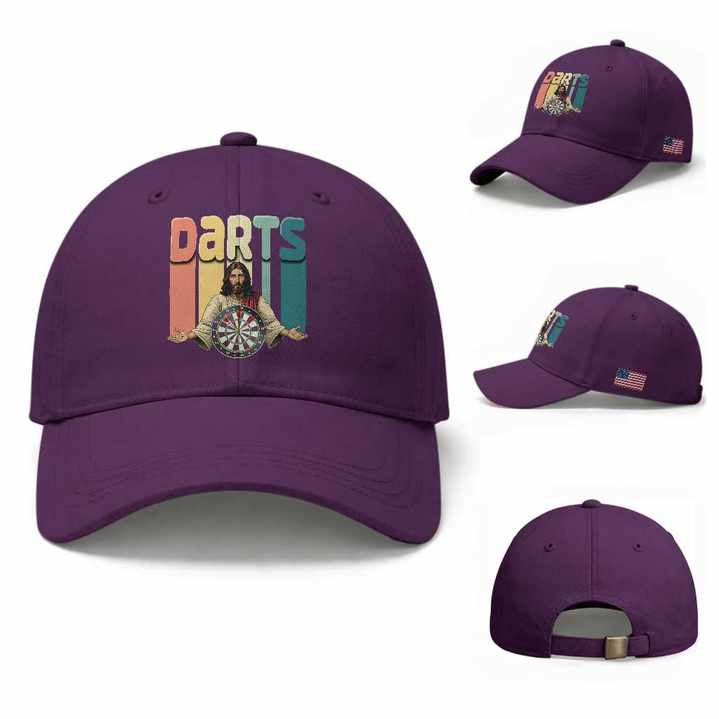 Funny Jesus Dart Player Sunset Retro Vintage Baseball Cap Christian Dartist Gift TS12 Baseball Cap Universal Fit Purple Print Your Wear