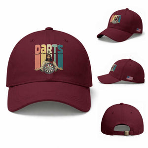 Funny Jesus Dart Player Sunset Retro Vintage Baseball Cap Christian Dartist Gift TS12 Baseball Cap Universal Fit Maroon Print Your Wear