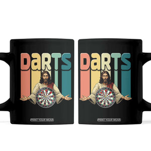 Funny Jesus Dart Player Sunset Retro Vintage Coffee Mug Christian Dartist Gift TS12 Black Print Your Wear