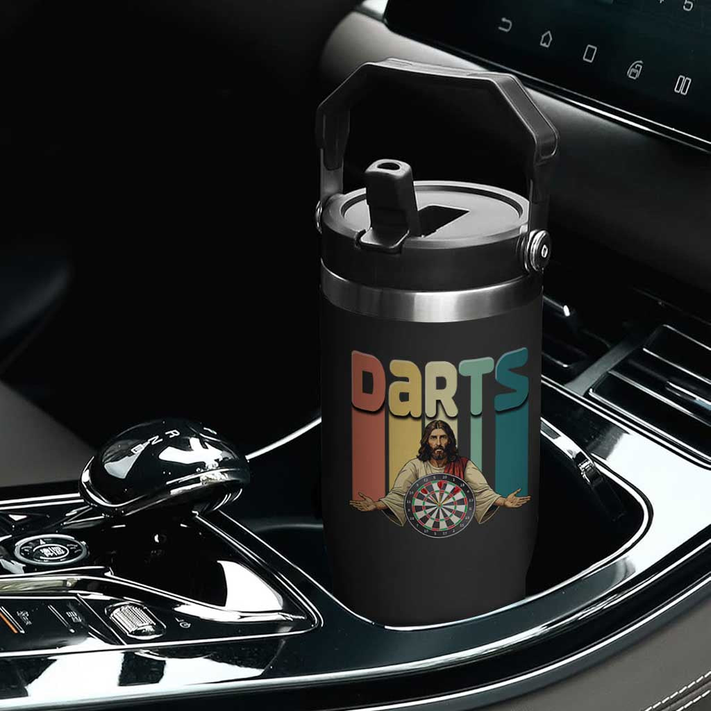 Funny Jesus Dart Player Sunset Retro Vintage Flip Straw Tumbler Christian Dartist Gift TS12 Print Your Wear