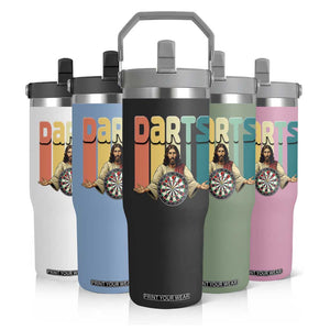 Funny Jesus Dart Player Sunset Retro Vintage Flip Straw Tumbler Christian Dartist Gift TS12 Print Your Wear