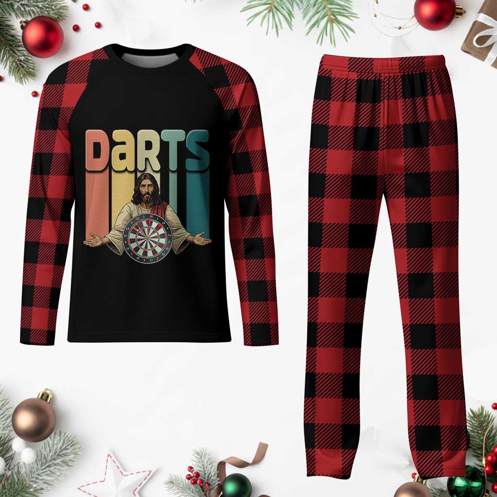 Funny Jesus Dart Player Sunset Retro Vintage Plaid Pajama Set Christian Dartist Gift TS12 Buffalo Plaid Print Your Wear