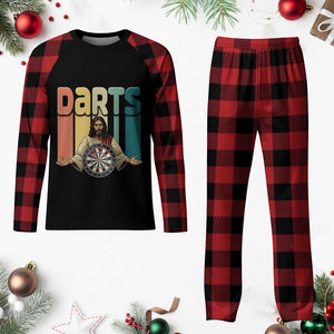 Funny Jesus Dart Player Sunset Retro Vintage Plaid Pajama Set Christian Dartist Gift TS12 Buffalo Plaid Print Your Wear