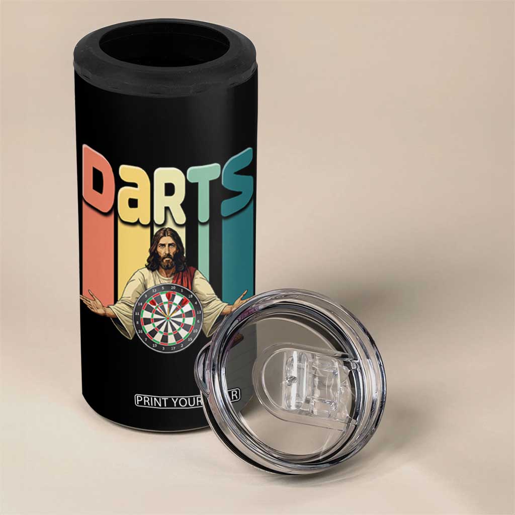 Funny Jesus Dart Player Sunset Retro Vintage 4 in 1 Can Cooler Tumbler Christian Dartist Gift TS12 Print Your Wear