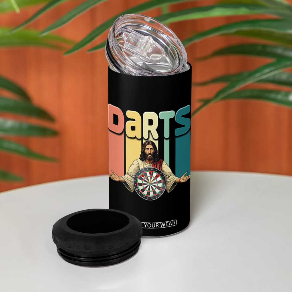 Funny Jesus Dart Player Sunset Retro Vintage 4 in 1 Can Cooler Tumbler Christian Dartist Gift TS12 Print Your Wear
