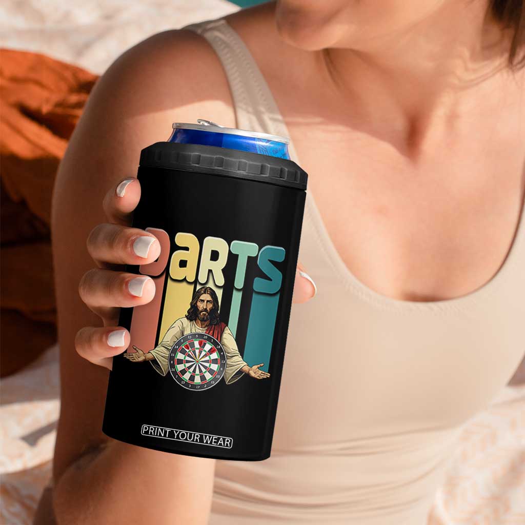 Funny Jesus Dart Player Sunset Retro Vintage 4 in 1 Can Cooler Tumbler Christian Dartist Gift TS12 Print Your Wear
