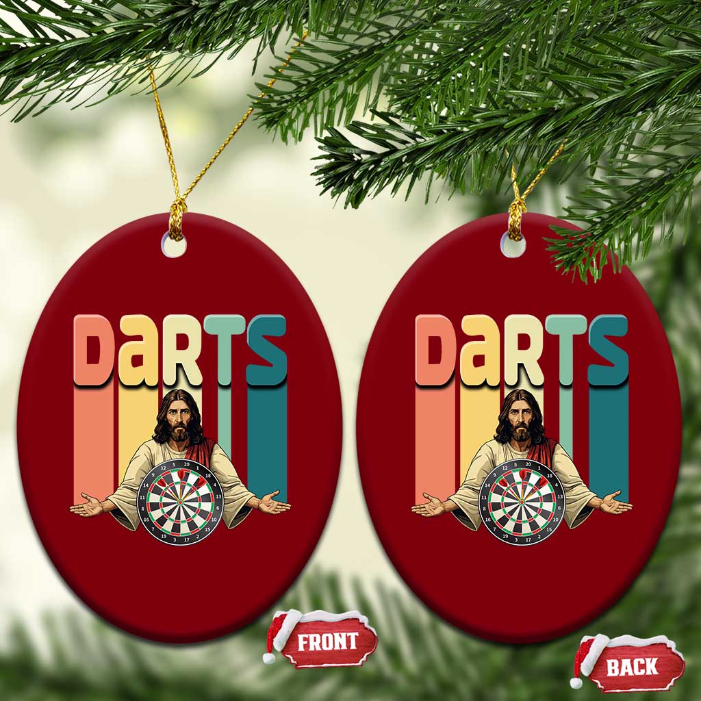 Funny Jesus Dart Player Sunset Retro Vintage Ceramic Ornament Christian Dartist Gift TS12 Print Your Wear