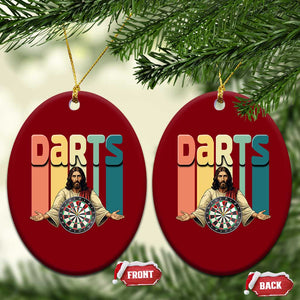 Funny Jesus Dart Player Sunset Retro Vintage Ceramic Ornament Christian Dartist Gift TS12 Print Your Wear