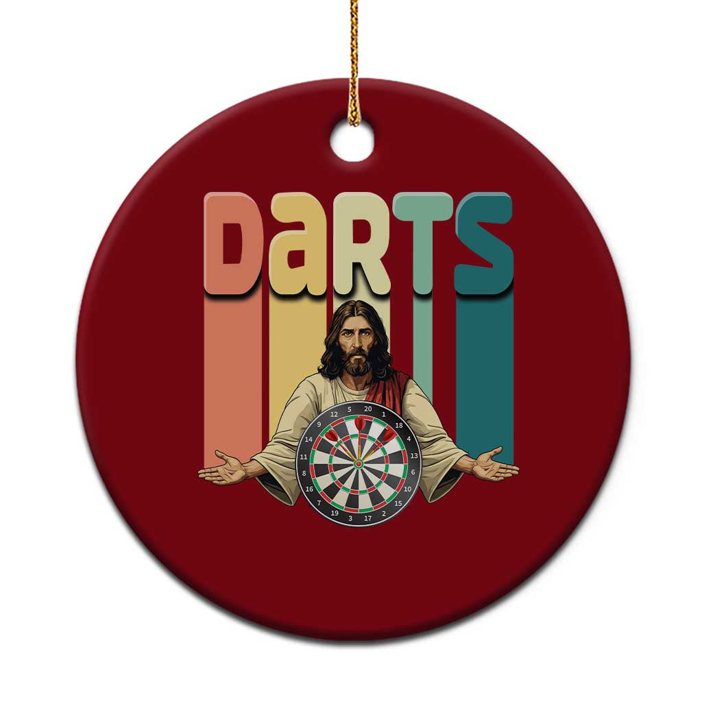 Funny Jesus Dart Player Sunset Retro Vintage Ceramic Ornament Christian Dartist Gift TS12 1pc Red Print Your Wear
