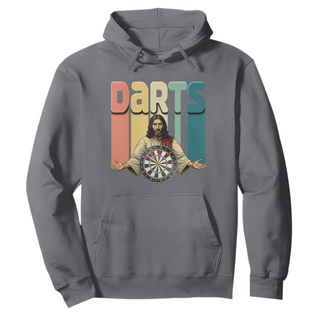 Funny Jesus Dart Player Sunset Retro Vintage Hoodie Christian Dartist Gift TS12 Charcoal Print Your Wear