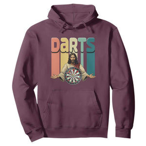 Funny Jesus Dart Player Sunset Retro Vintage Hoodie Christian Dartist Gift TS12 Maroon Print Your Wear