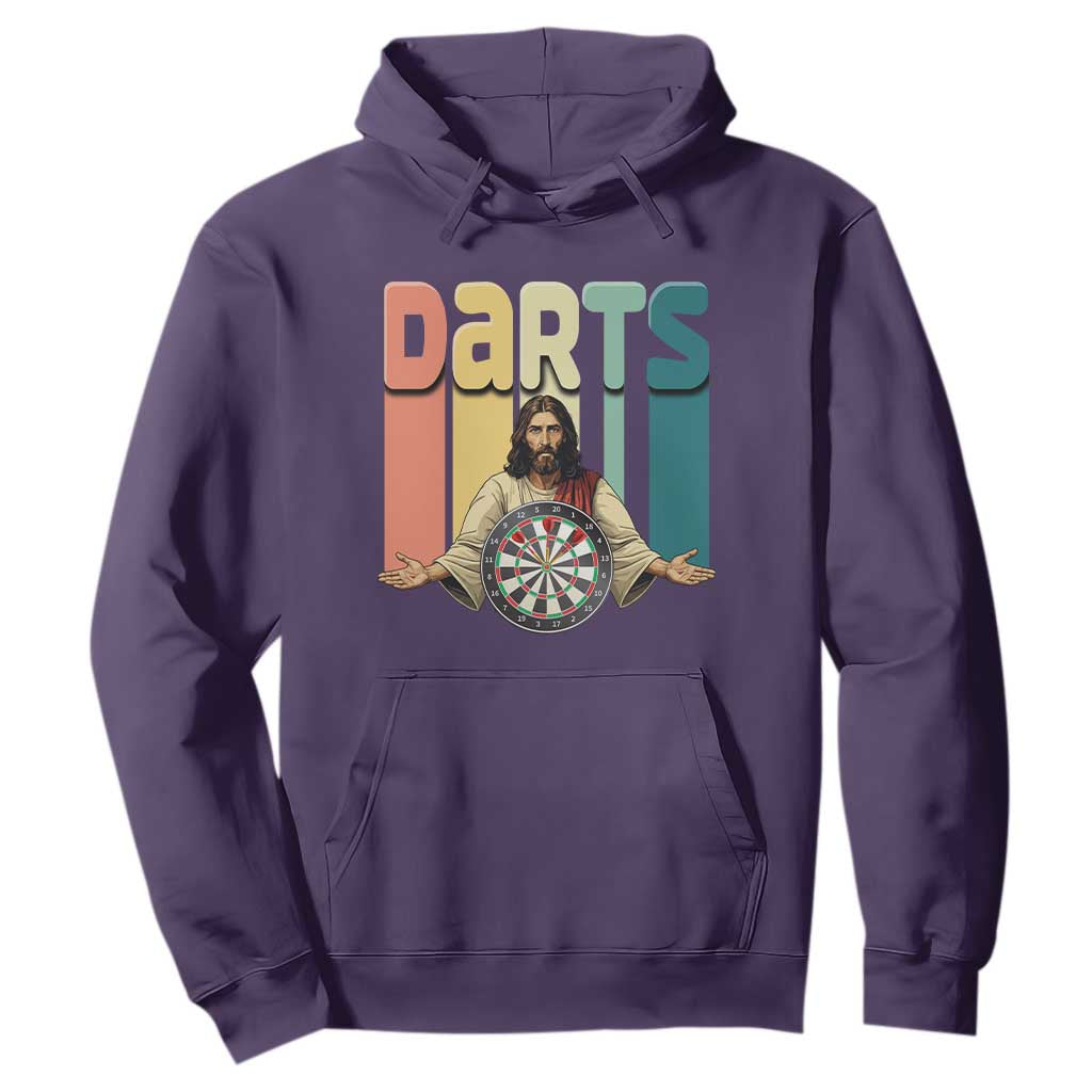 Funny Jesus Dart Player Sunset Retro Vintage Hoodie Christian Dartist Gift TS12 Purple Print Your Wear