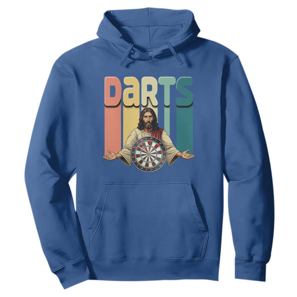 Funny Jesus Dart Player Sunset Retro Vintage Hoodie Christian Dartist Gift TS12 Royal Blue Print Your Wear