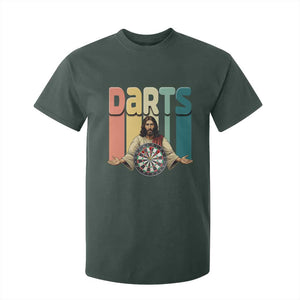 Funny Jesus Dart Player Sunset Retro Vintage T Shirt For Kid Christian Dartist Gift TS12 Dark Forest Green Print Your Wear