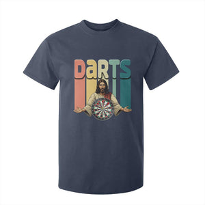 Funny Jesus Dart Player Sunset Retro Vintage T Shirt For Kid Christian Dartist Gift TS12 Navy Print Your Wear