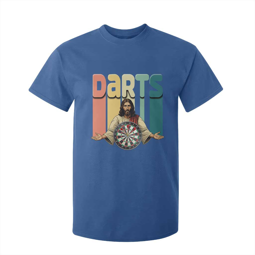 Funny Jesus Dart Player Sunset Retro Vintage T Shirt For Kid Christian Dartist Gift TS12 Royal Blue Print Your Wear