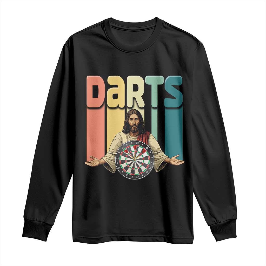 Funny Jesus Dart Player Sunset Retro Vintage Long Sleeve Shirt Christian Dartist Gift TS12 Black Print Your Wear