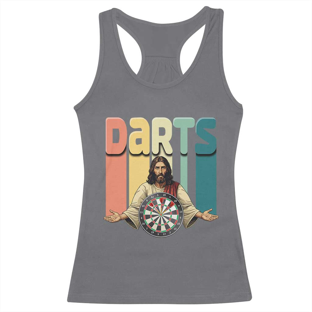 Funny Jesus Dart Player Sunset Retro Vintage Racerback Tank Top Christian Dartist Gift TS12 Charcoal Print Your Wear