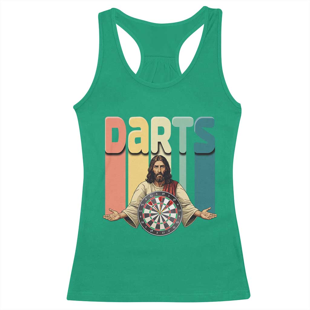 Funny Jesus Dart Player Sunset Retro Vintage Racerback Tank Top Christian Dartist Gift TS12 Irish Green Print Your Wear